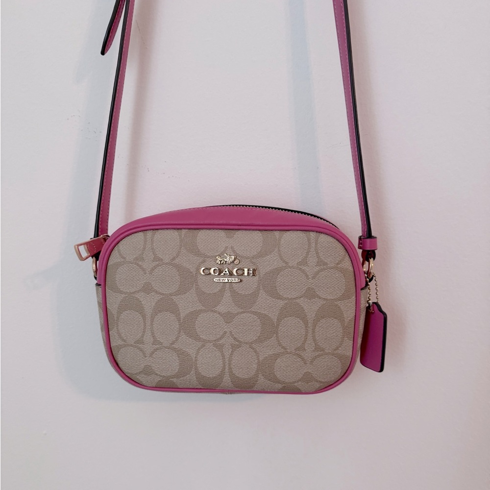 Coach mini Camera bag crossbody purse khaki tan pink gold